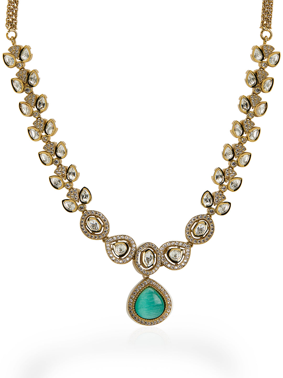 Itrani Mint Monalisa Stone and Polki Diamonds Necklace Set