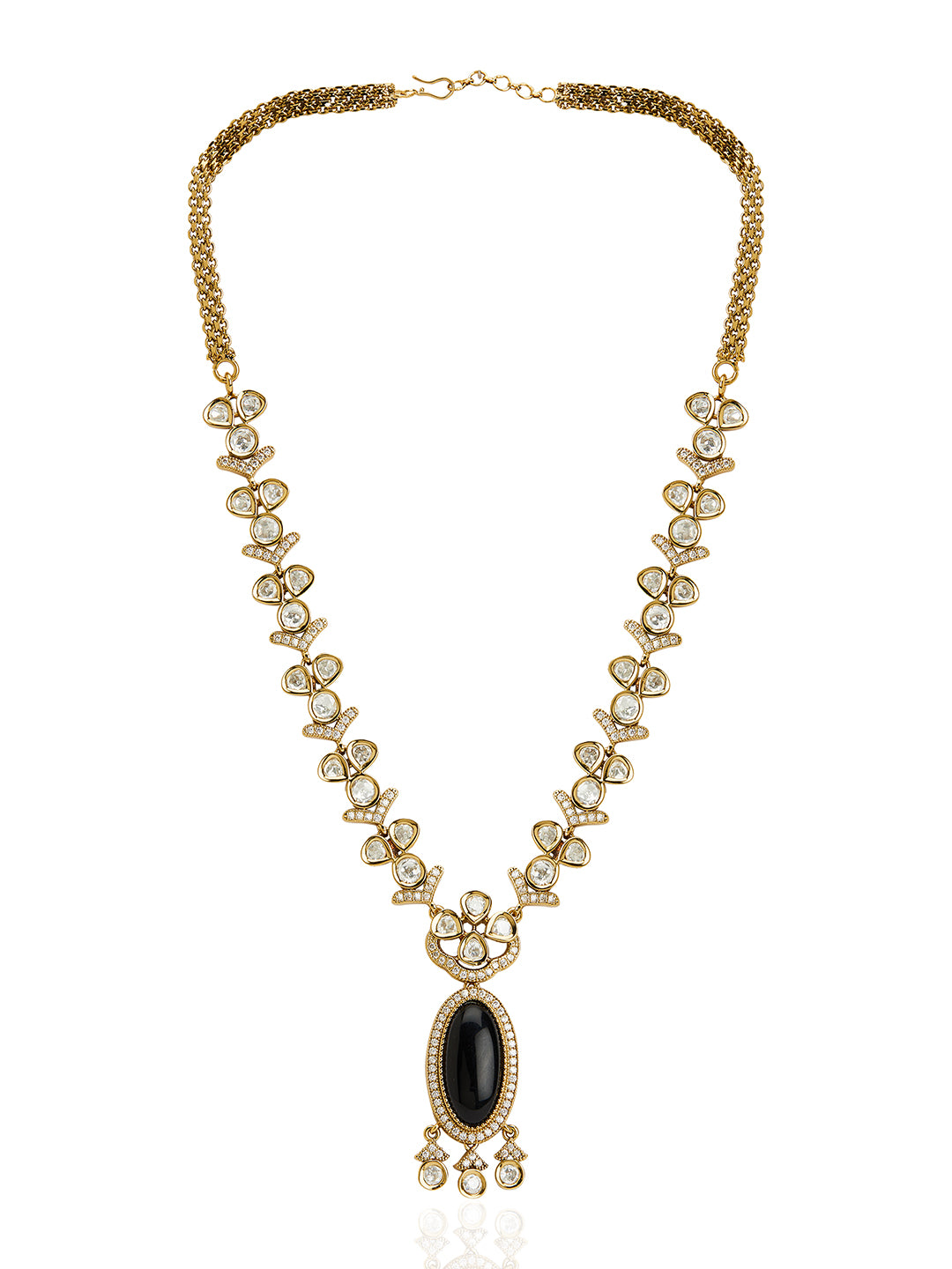 Itrani Floral Polki Necklace with Jet Black Stone