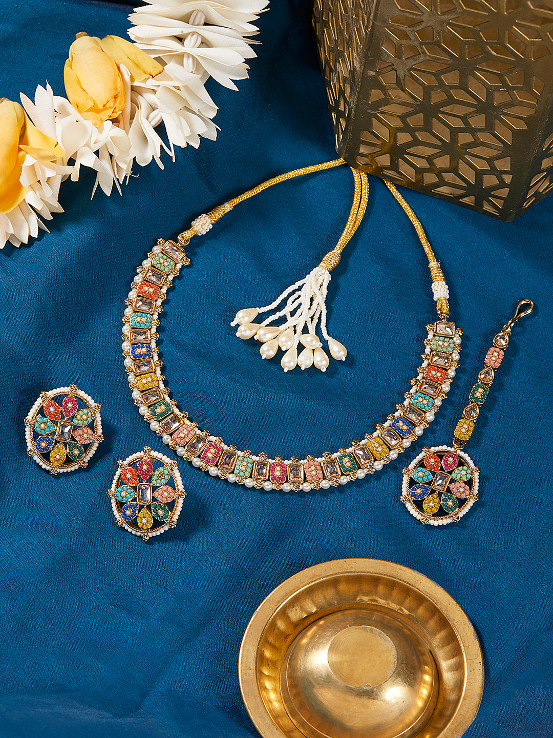 Itrani Amritsari Jadau Multicolor Polki Necklace Set