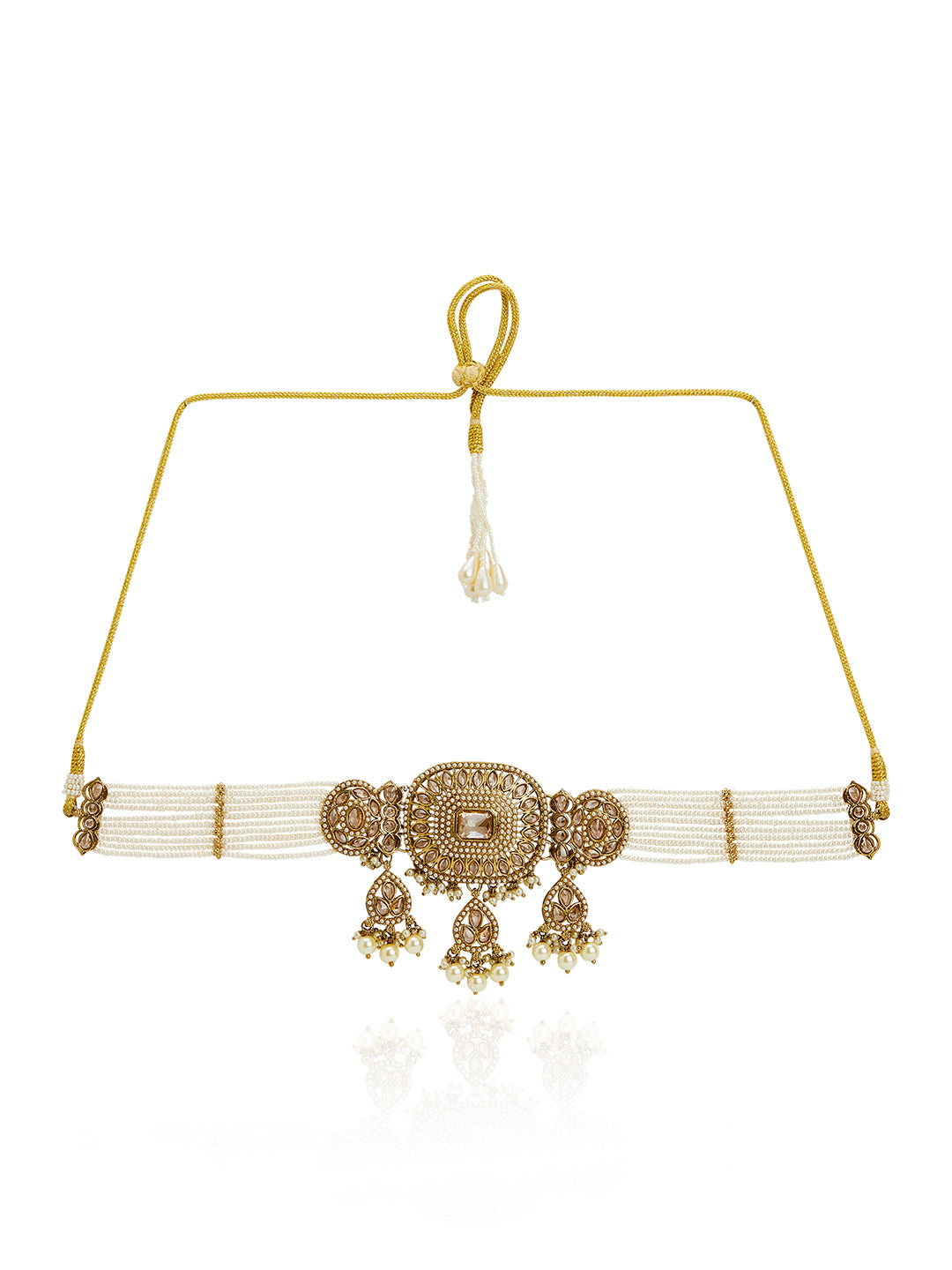 Itrani Patwa Work Choker Necklace Set with Pearl Jhumka