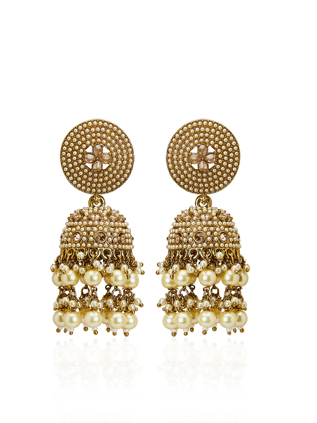 Itrani Antique Mehndi-Finish Amritsari Jadau Pearl Jhumka with Tikka