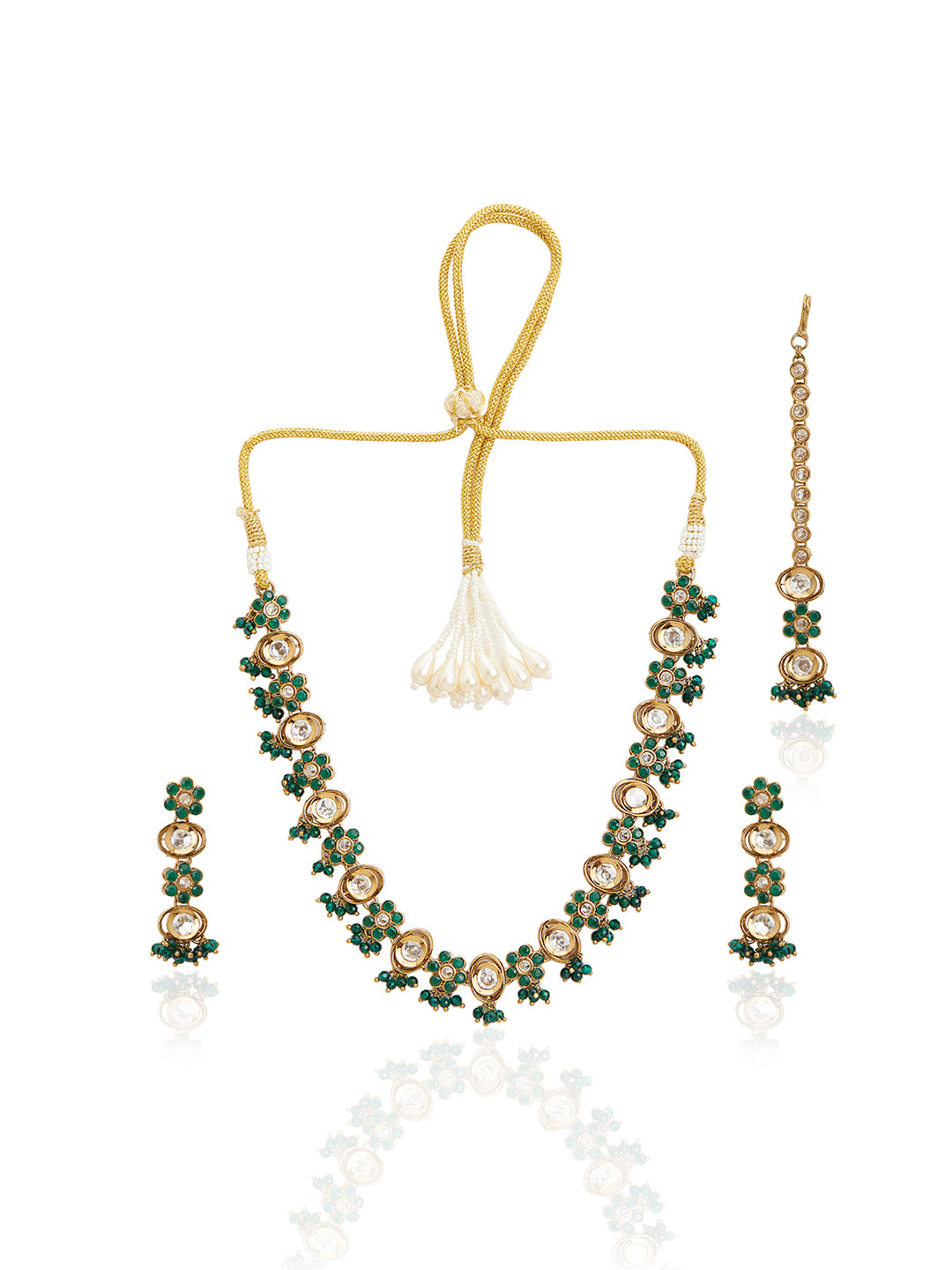 Itrani Mehndi Antique Emerald Polki Necklace with American Diamonds