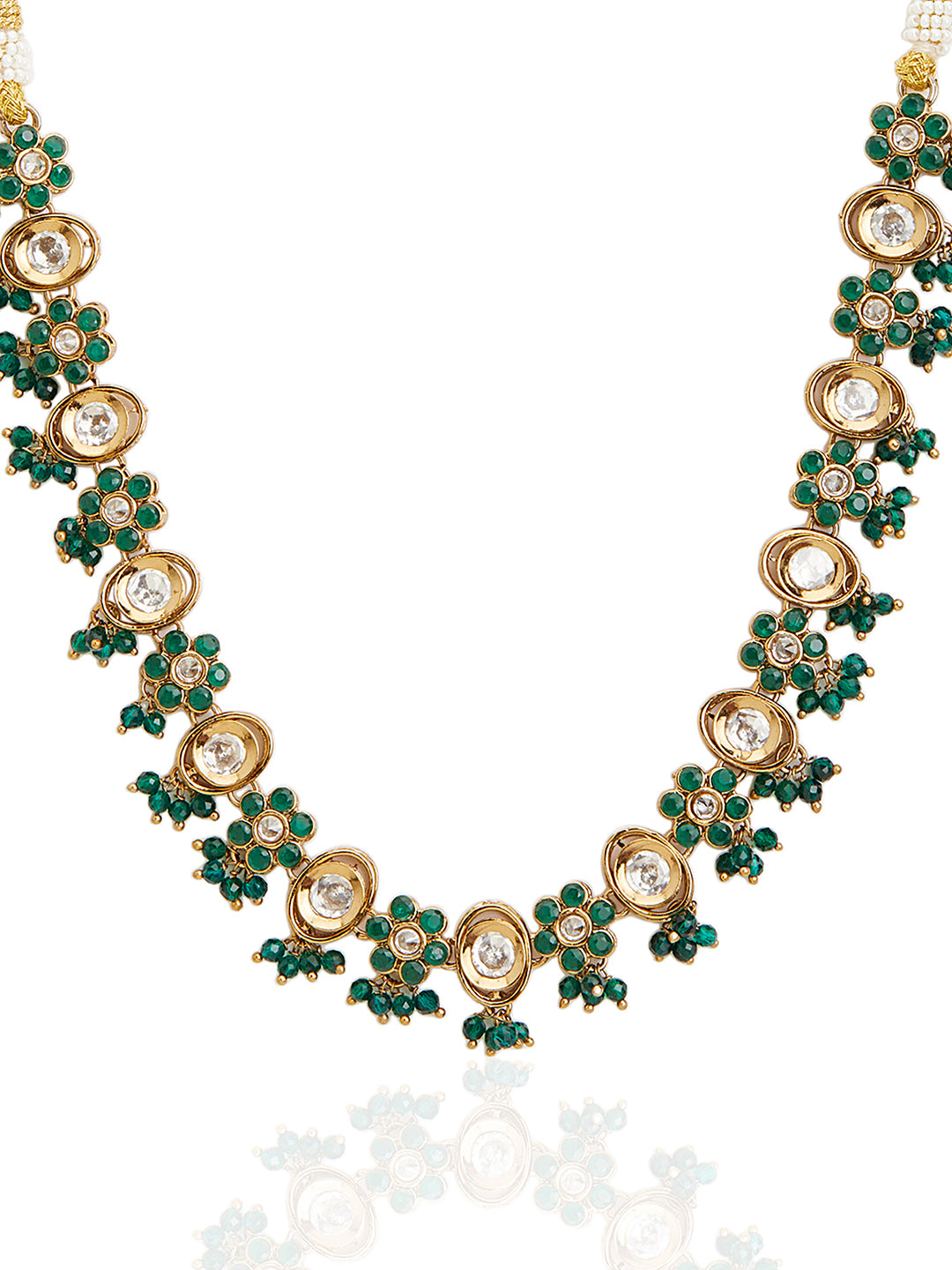 Itrani Mehndi Antique Emerald Polki Necklace with American Diamonds