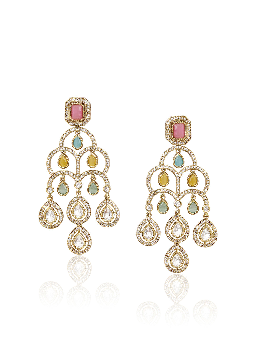 Itrani Multicolored Monalisa Stone with Polki Earring