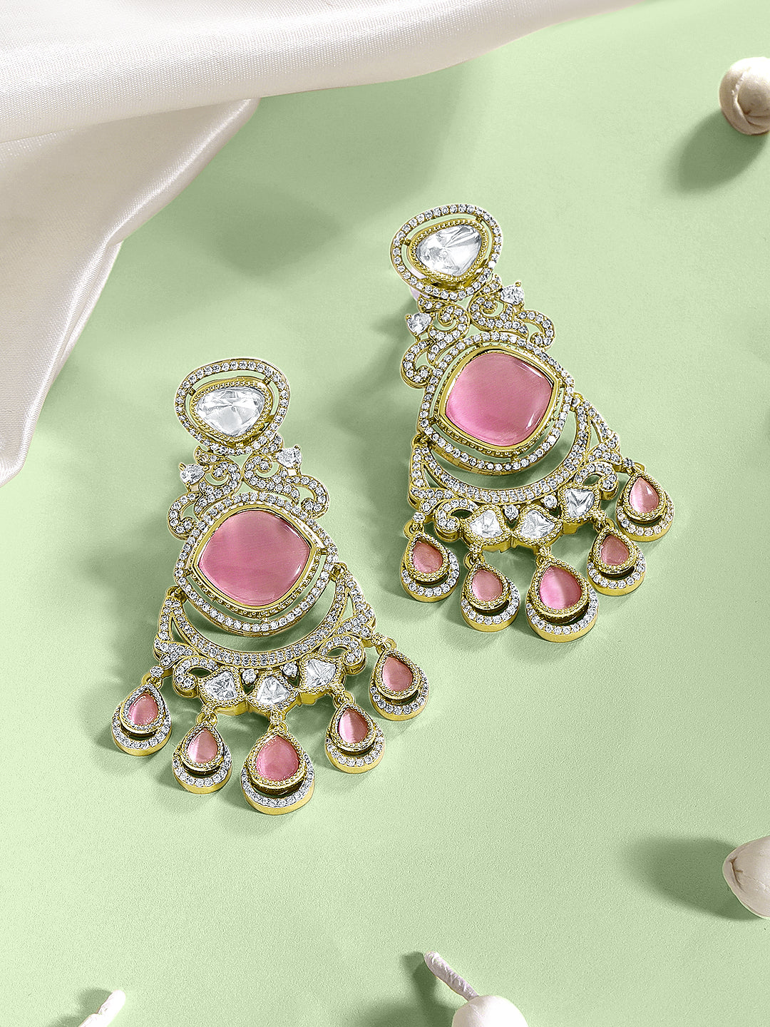 Itrani Pink Blush Cat eye Stone Statement Dangling Earrings