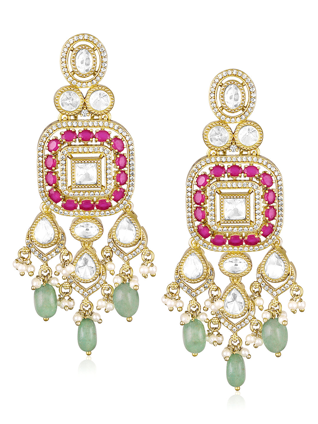 Itrani  Regal Ruby and Green Aventurine Pearl Drop Statement Earrings
