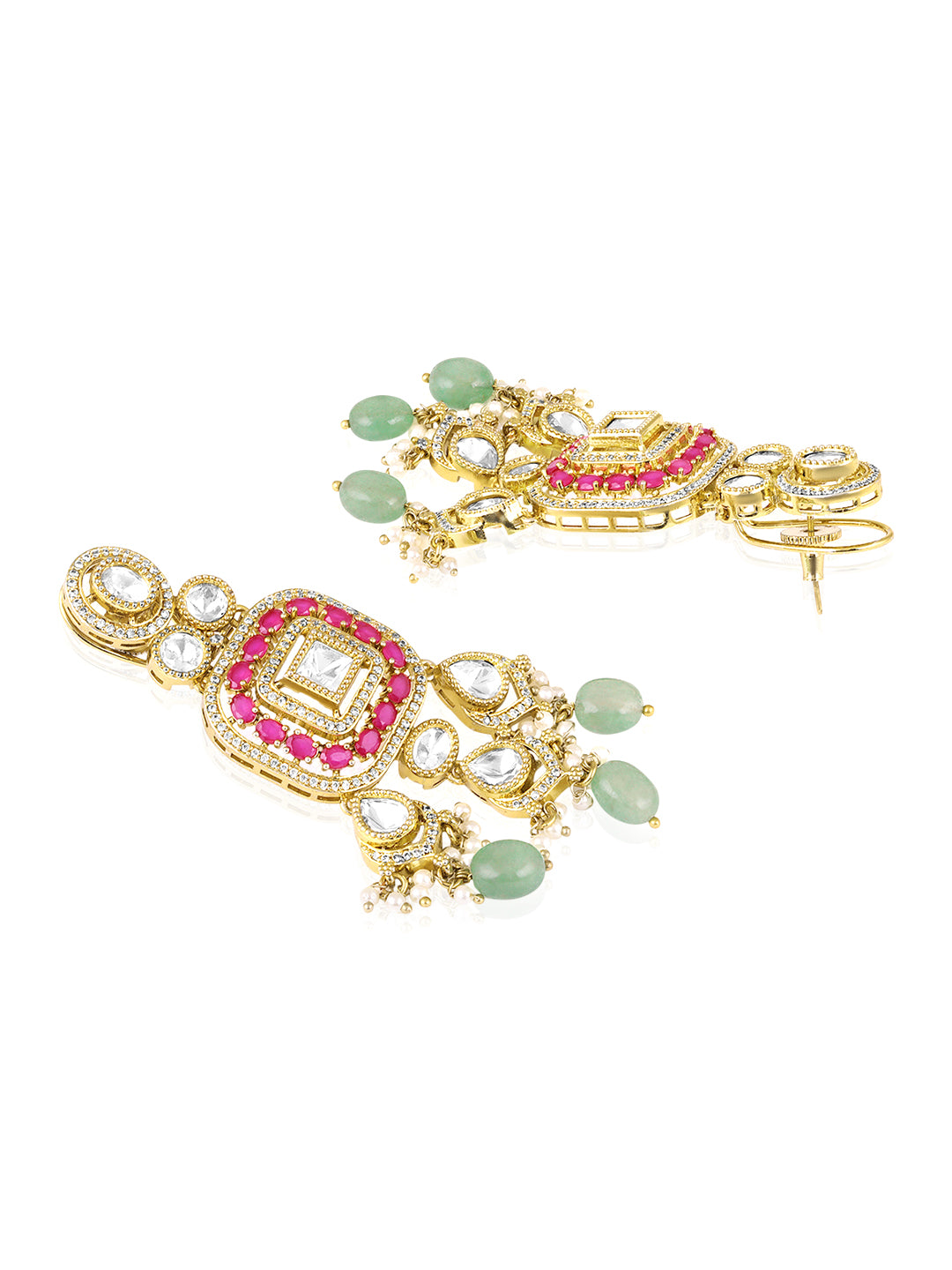 Itrani  Regal Ruby and Green Aventurine Pearl Drop Statement Earrings