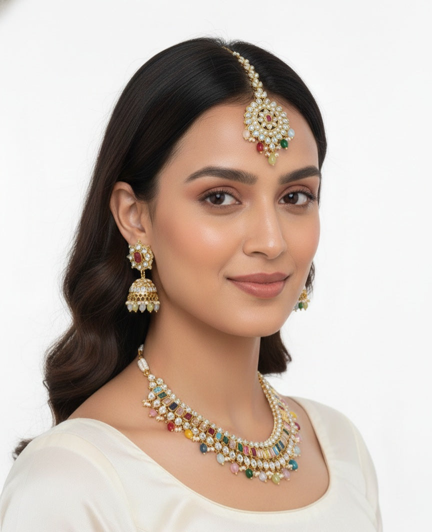 Itrani Royal Polki Multicolor Kundan Necklace Set – Brass with Anti-Tarnish Finish Clearance