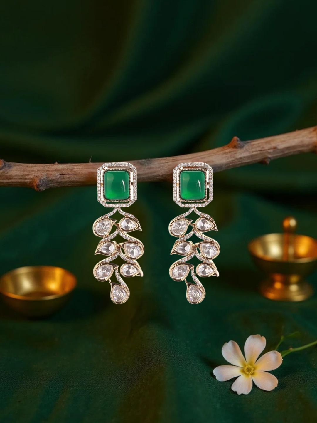 Itrani Emerald Grace Clear Polki Drop Earrings