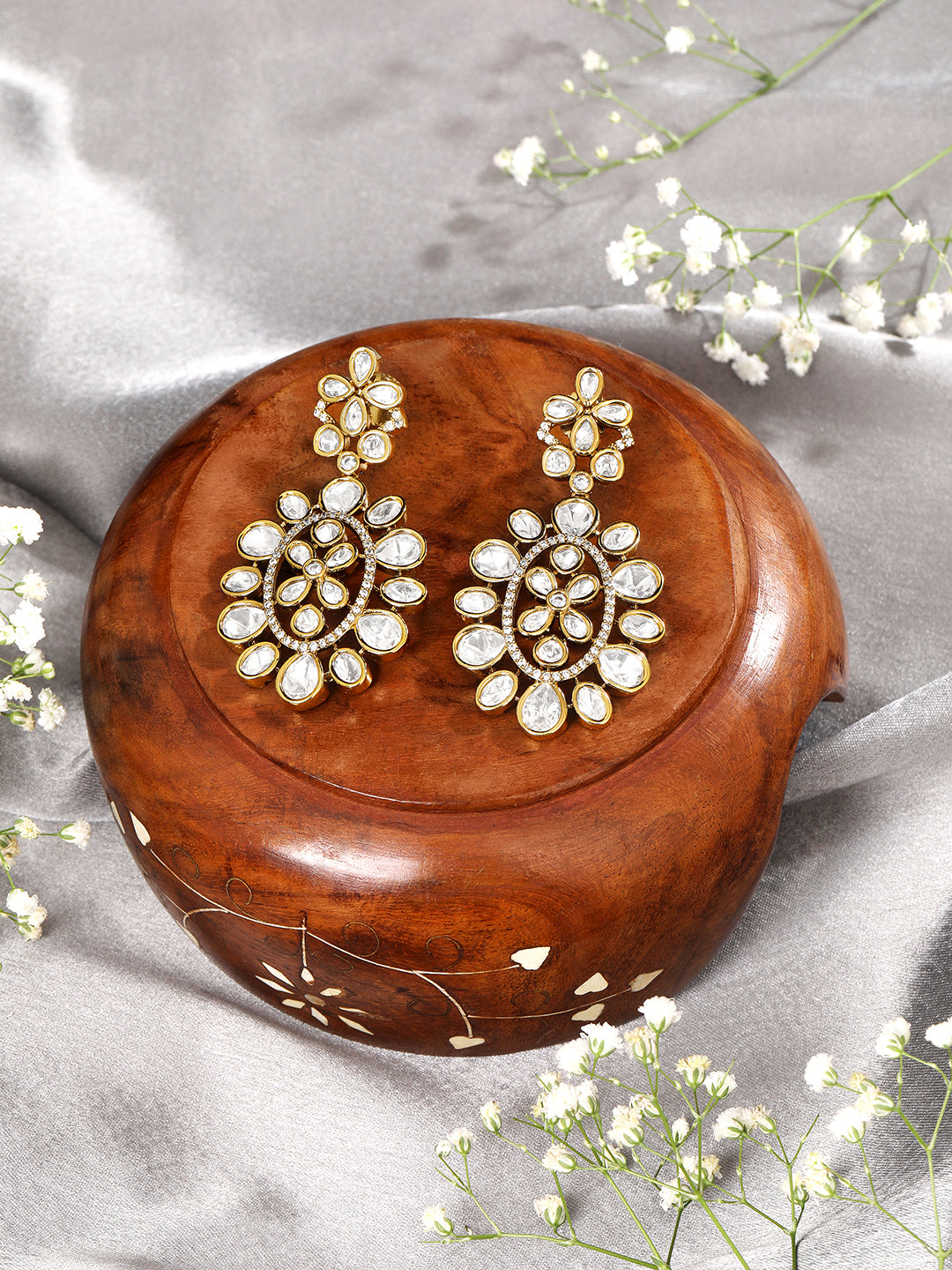 Itrani Blush Radiance Statement Earrings – Clear Polki Stone Brass Design