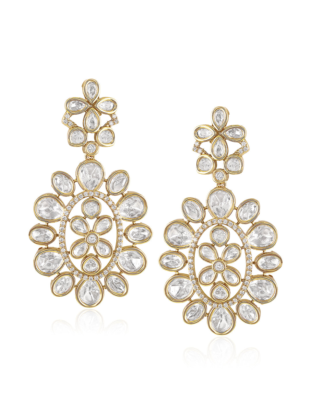 Itrani Blush Radiance Statement Earrings – Clear Polki Stone Brass Design