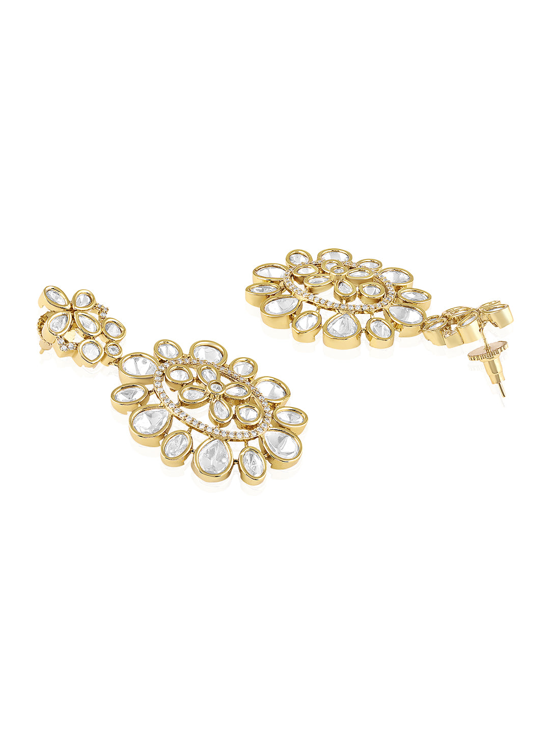 Itrani Blush Radiance Statement Earrings – Clear Polki Stone Brass Design