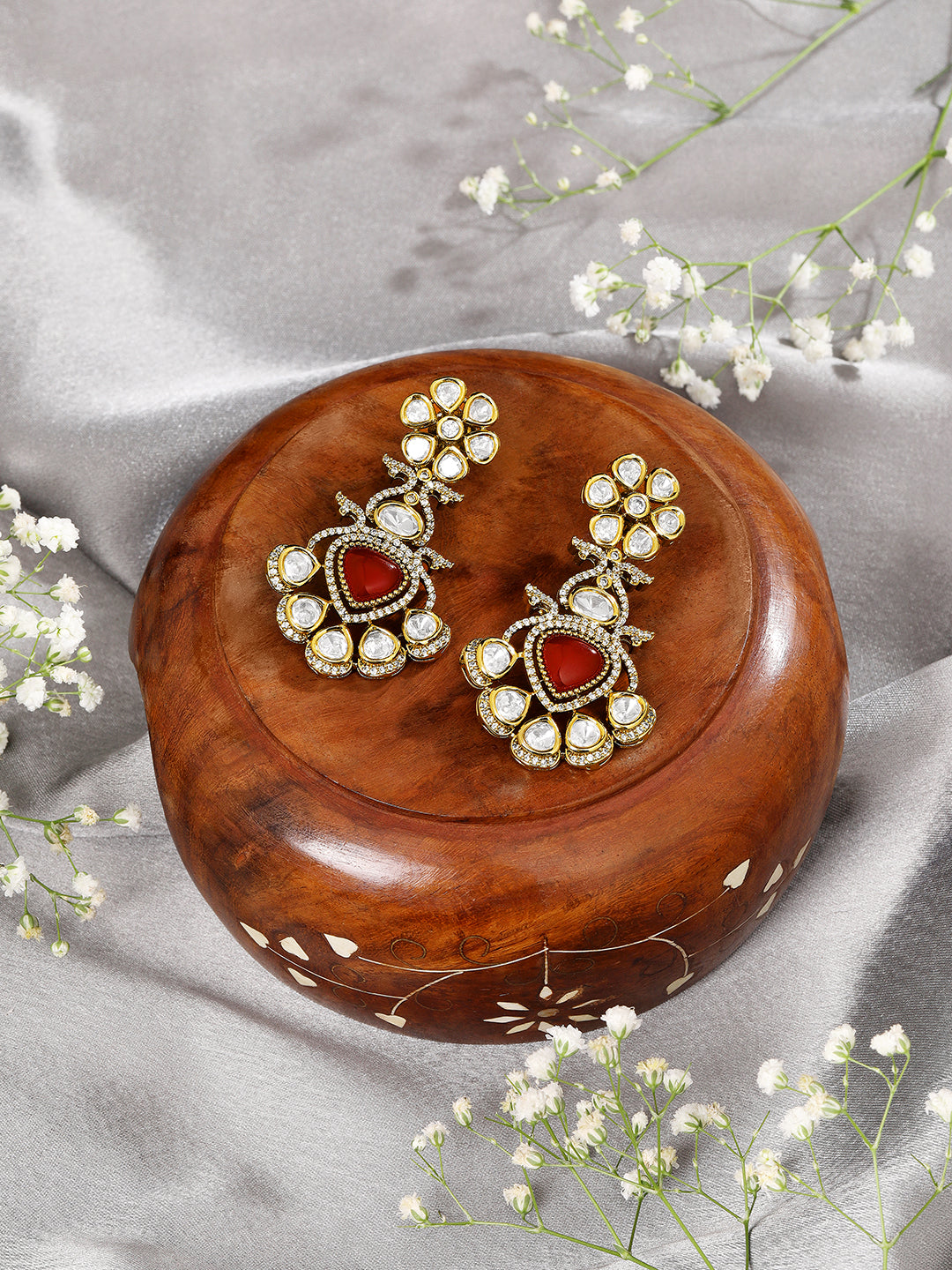 Itrani Royal Bloom Ruby Heart Earrings – Traditional Anti-Tarnish Statement Jewelry