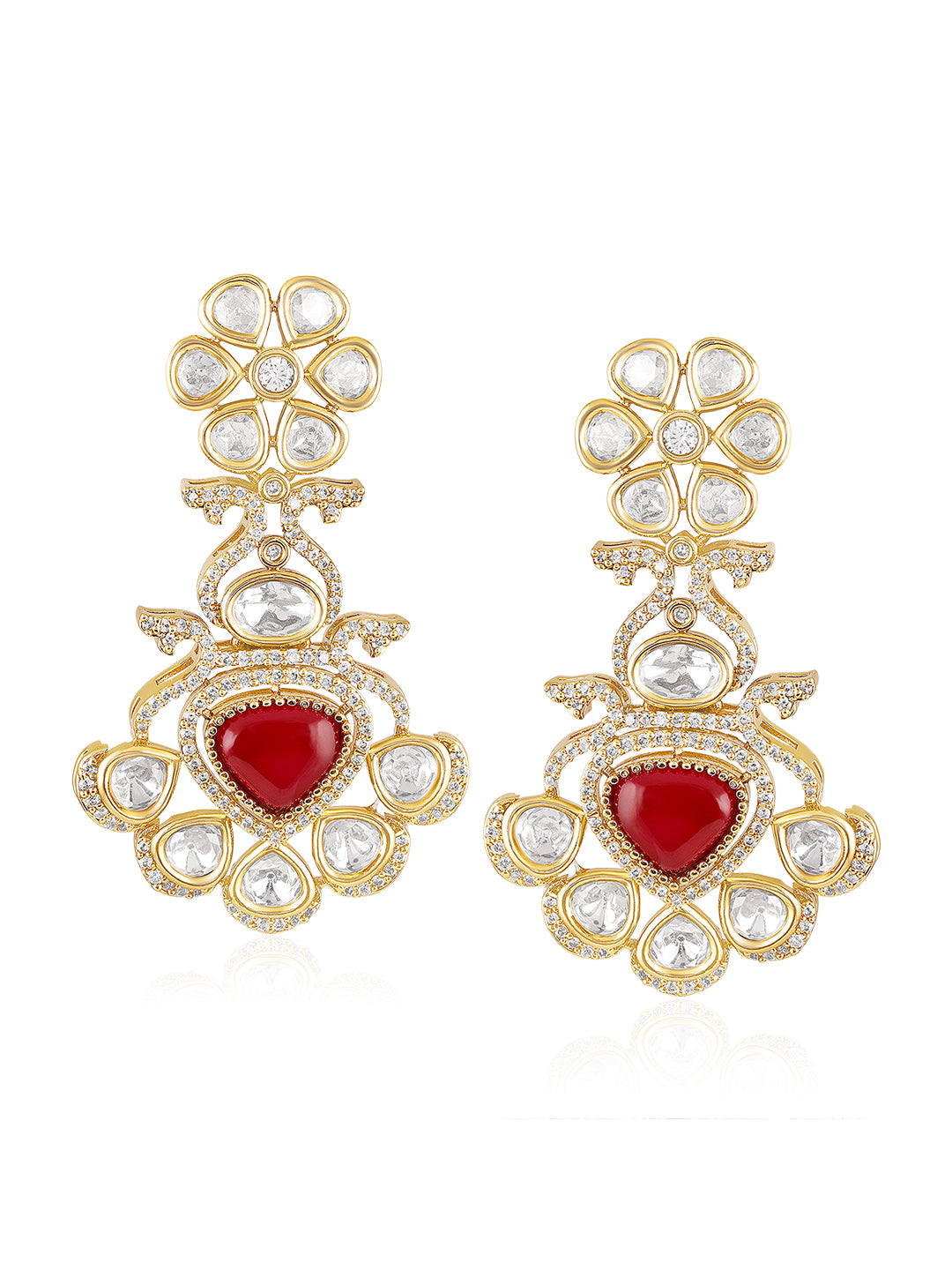 Itrani Royal Bloom Ruby Heart Earrings – Traditional Anti-Tarnish Statement Jewelry