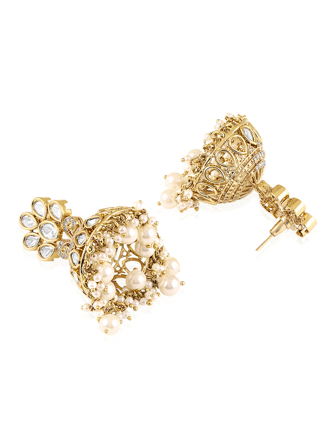 Itrani Regal Radiance Pearl Jhumka Earrings – Traditional Clear Polki Stone