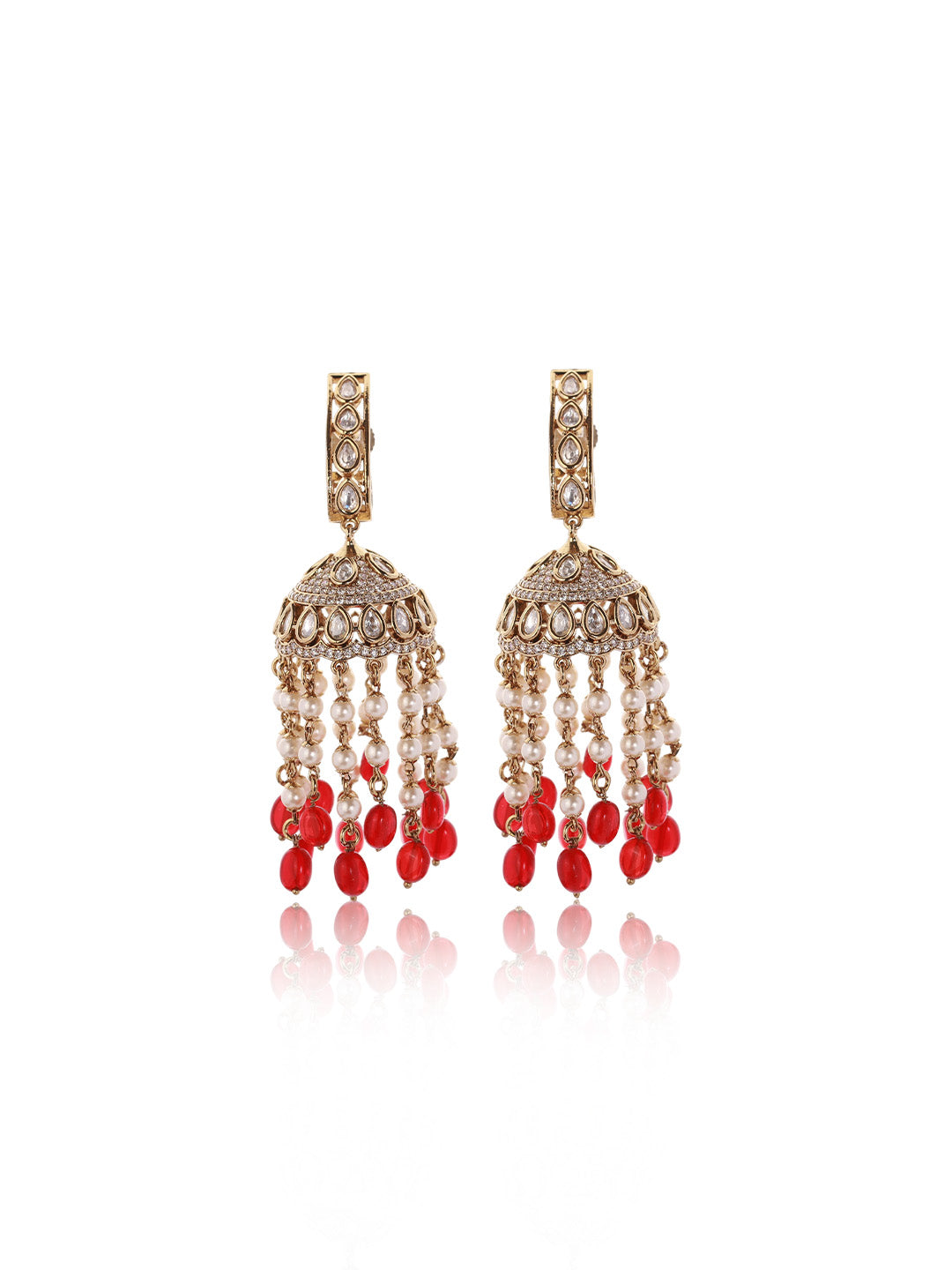 Itrani Ruby droplete Royale Jhumka with Polki Stone