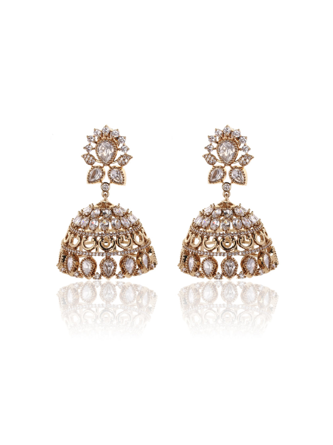 Itrani Blush Bloom Bridal Jhumka – Clear Polki Stone Kundan Style Dome Earrings for Weddings & Festive Glam