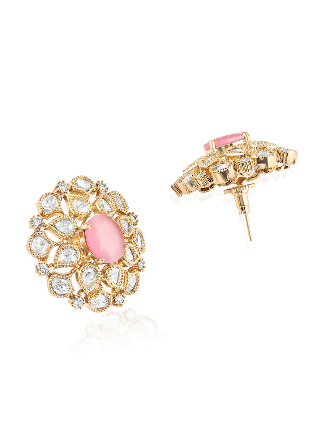 Itrani Blush Petal Floral Stud Earrings – Pink Centre Stone Anti-Tarnish Ethnic Jewelry