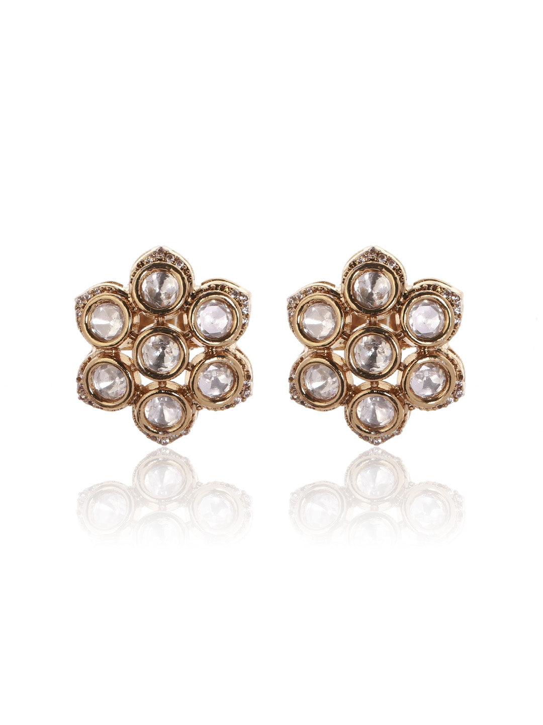Itrani Clear Polki Radiance Kundan Style Tops Earrings – Floral Brass Earrings for Festive & Ethnic Wear