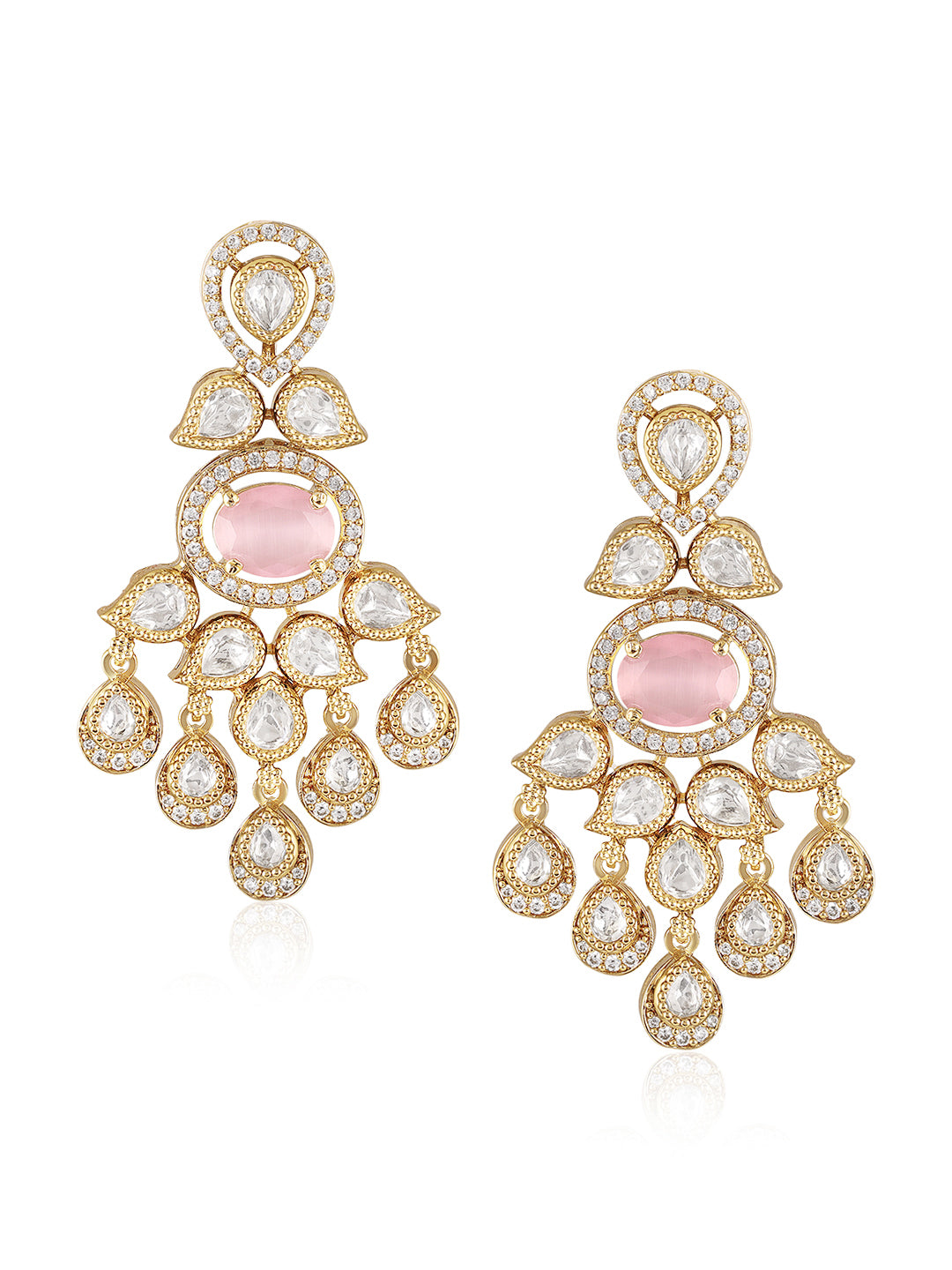 Itrani Baby Pink Blush Radiance With Uncut Diamond Antique Brass Clear Polki  Drop Earrings
