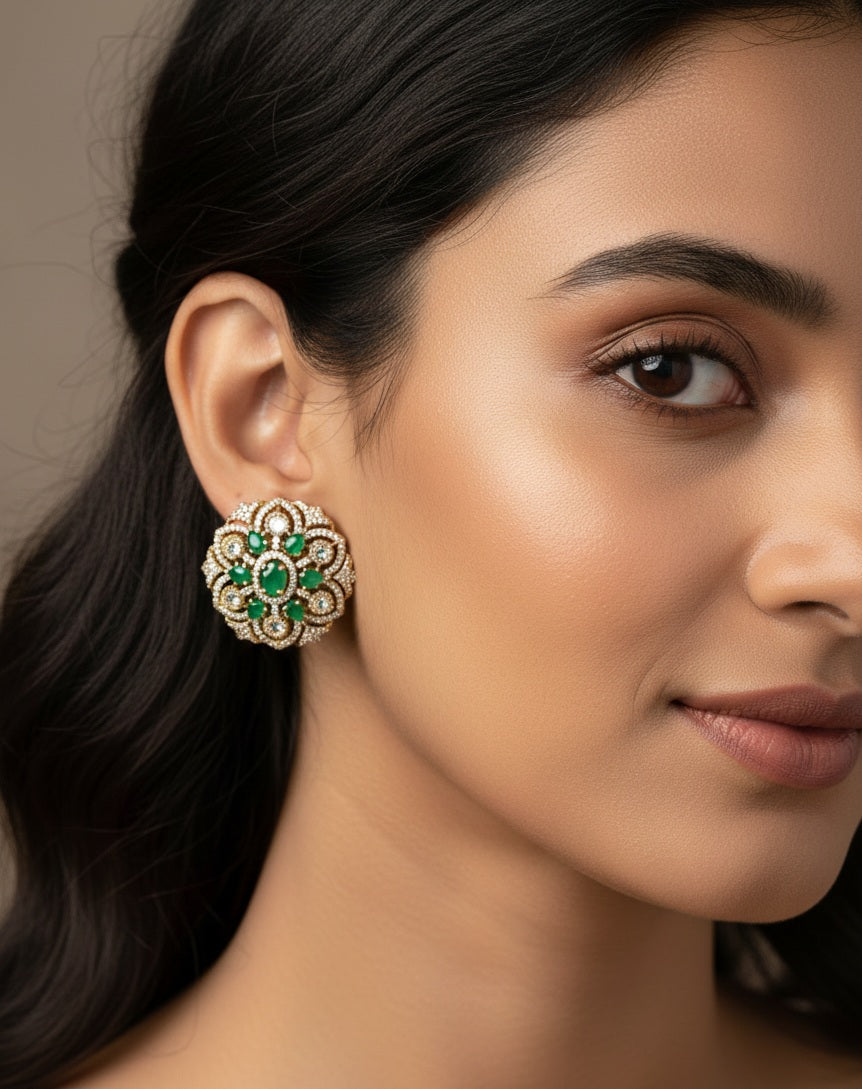 Itrani Emerald Radiance Uncut Diamond With Setting Stone Antique Brass Earrings