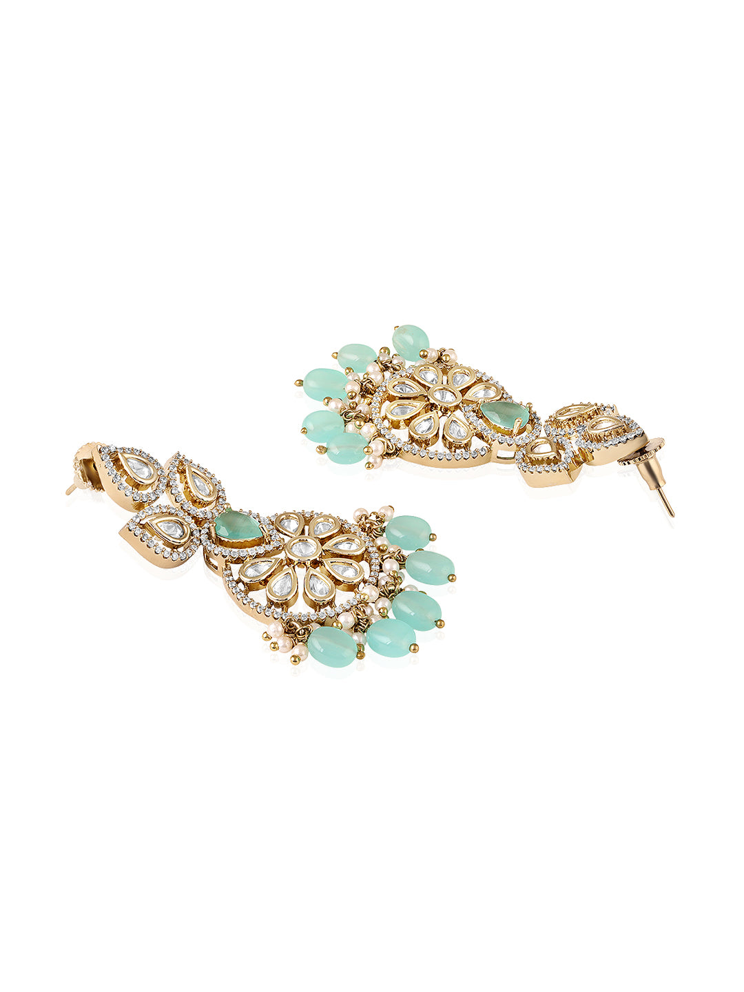 Itrani Aqua Bloom Uncut Diamond With Clear Polki and Aqua Drops Antique Brass Earrings
