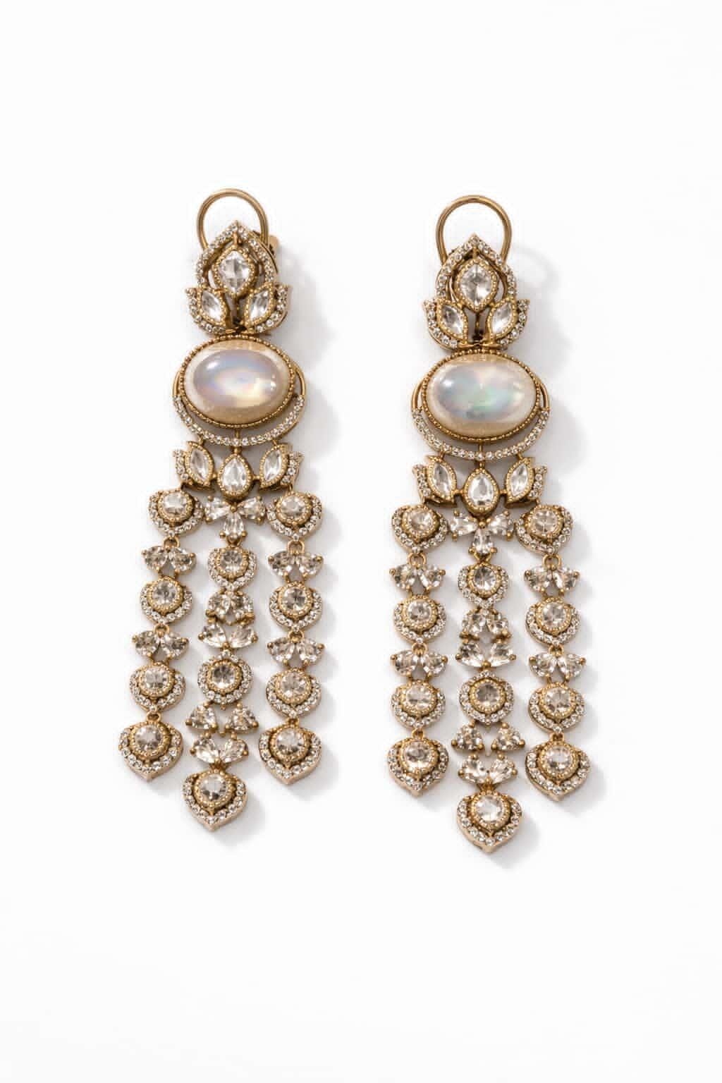 Itrani Elegent Monther of Pearl  Centre Stone Danglling Earrings with Clear Polki Stone – Anti-Tarnish Brass