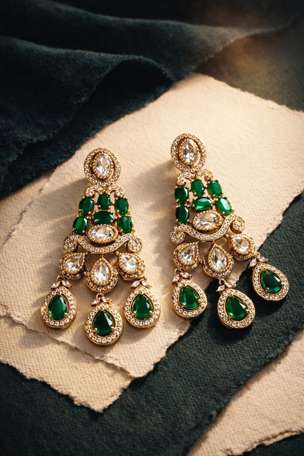 Itrani Regal Emerald  Drop Chandelier Style Statement Earrings