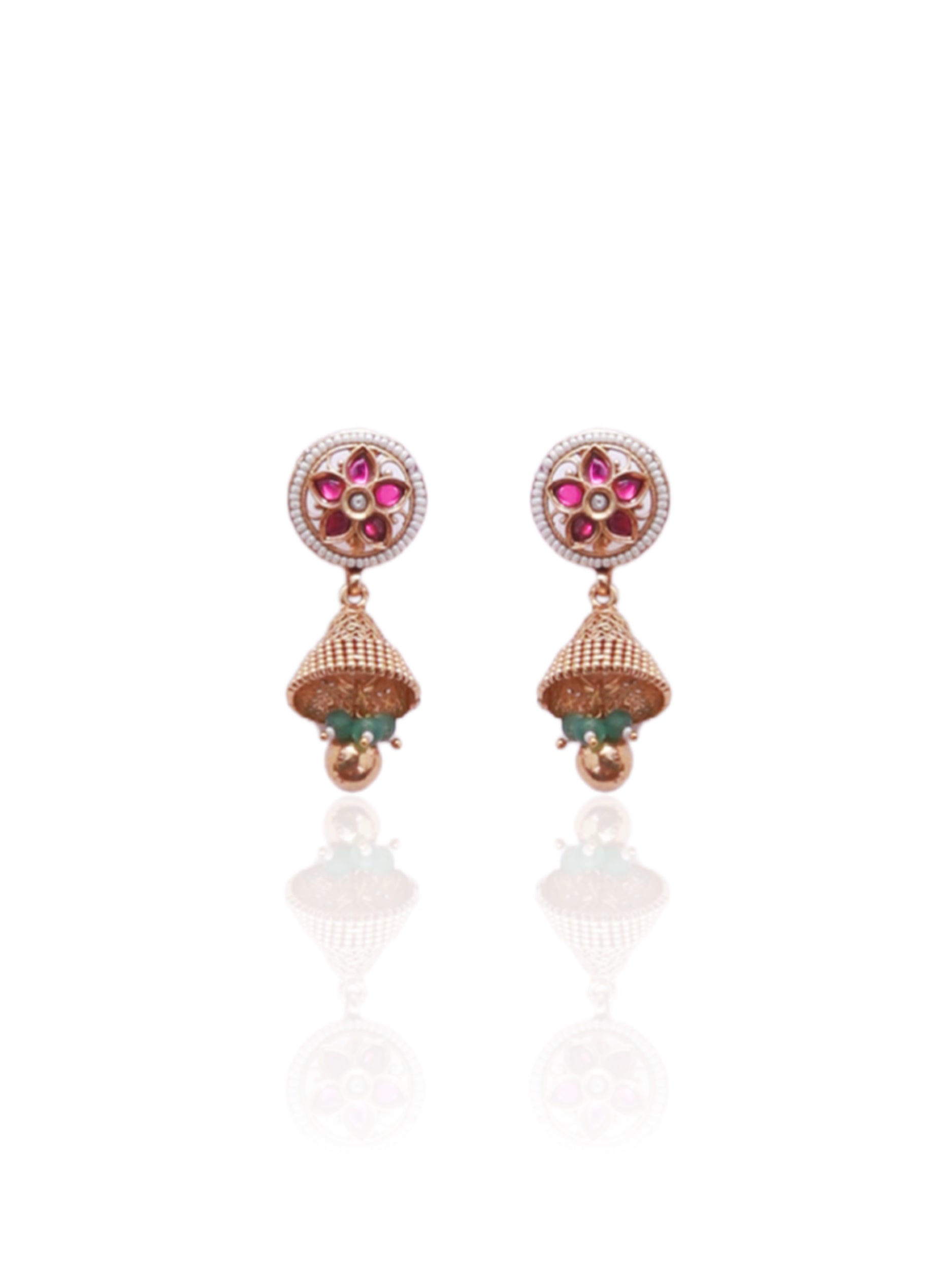 Itrani Rajwadi Floral Charm Multicolor Stone Brass Necklace Set with Jhumka Earrings