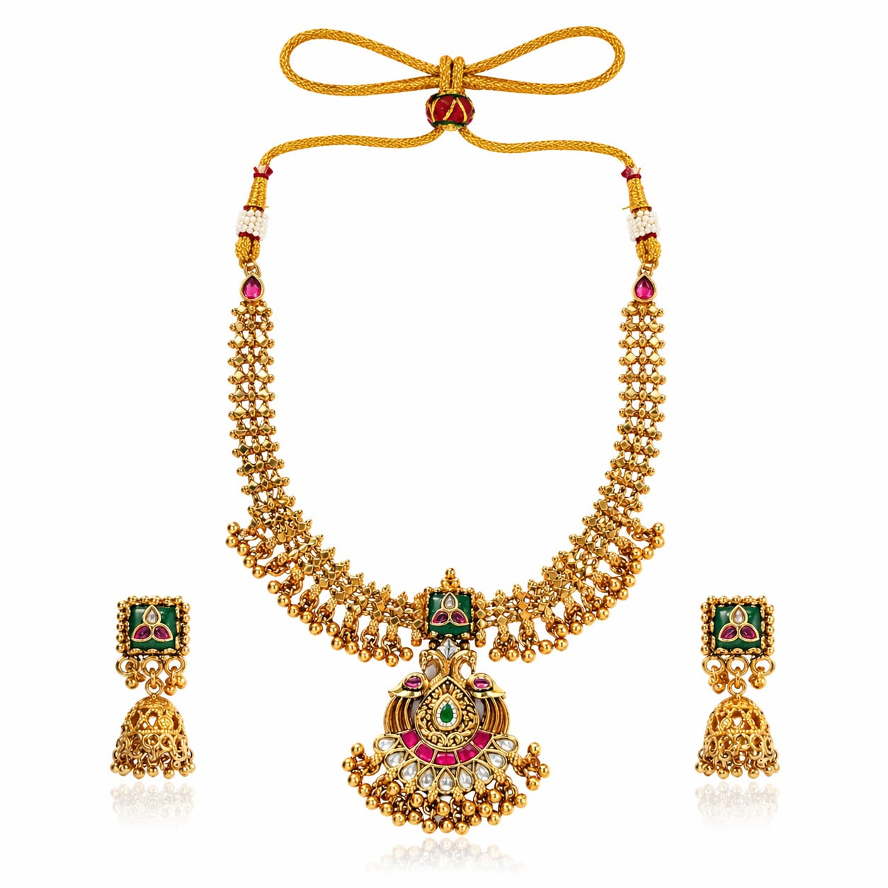 Itrani Heritage Peacock Temple Rajwadi Necklace Set