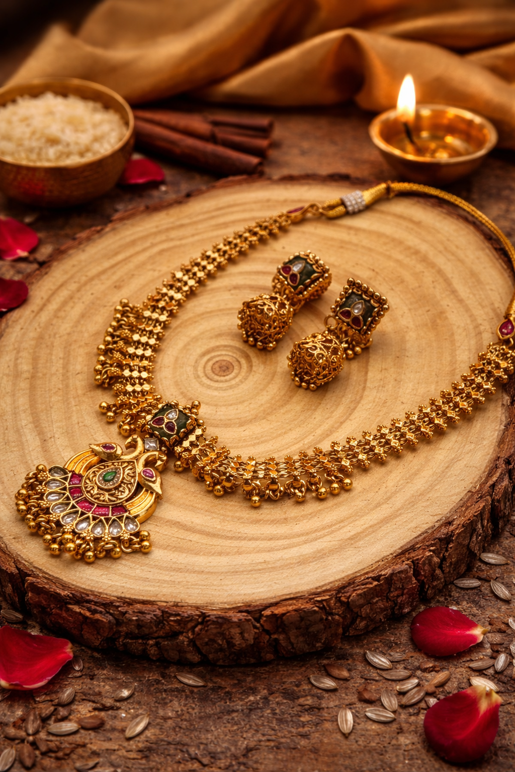 Itrani Heritage Peacock Temple Rajwadi Necklace Set