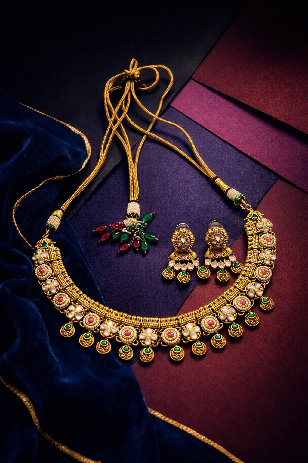 Itrani Traditional Rajwadi Mini Bridal Necklace Set