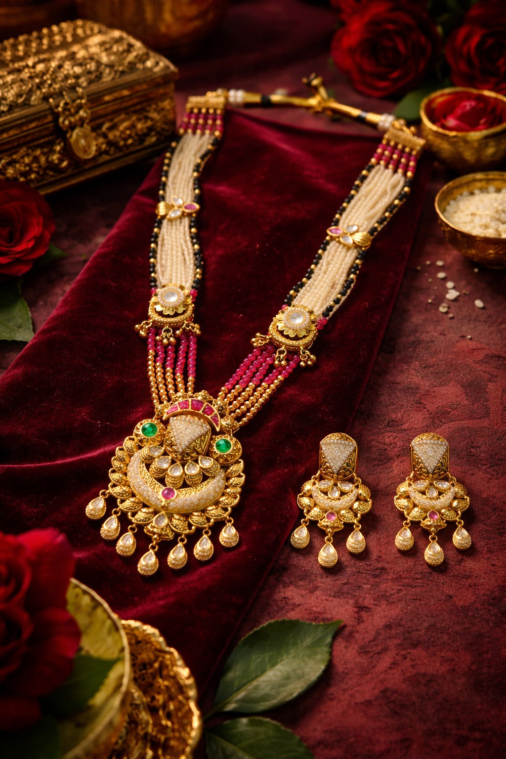 Itrani Regal Pearl Beaded Mid-length Pendant Necklace Set