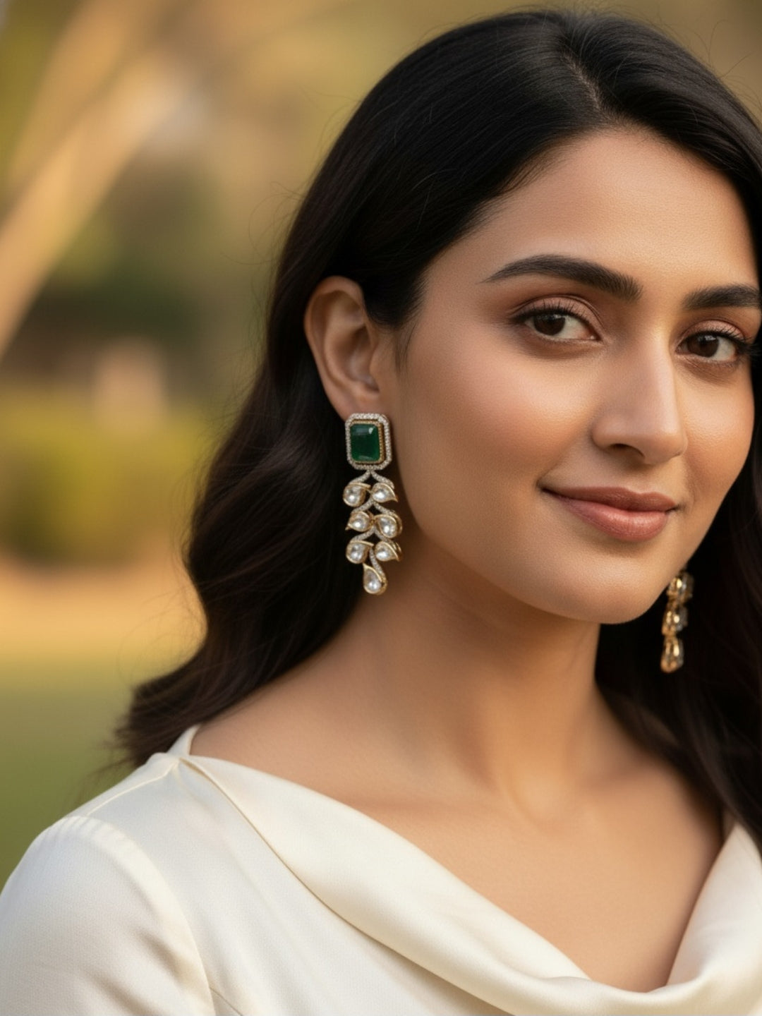 Itrani Emerald Grace Clear Polki Drop Earrings