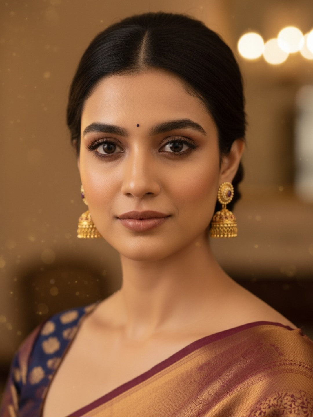 Itrani Royal Heritage Gold Polish finishing Jhumka Earrings with Ruby Stone Accents