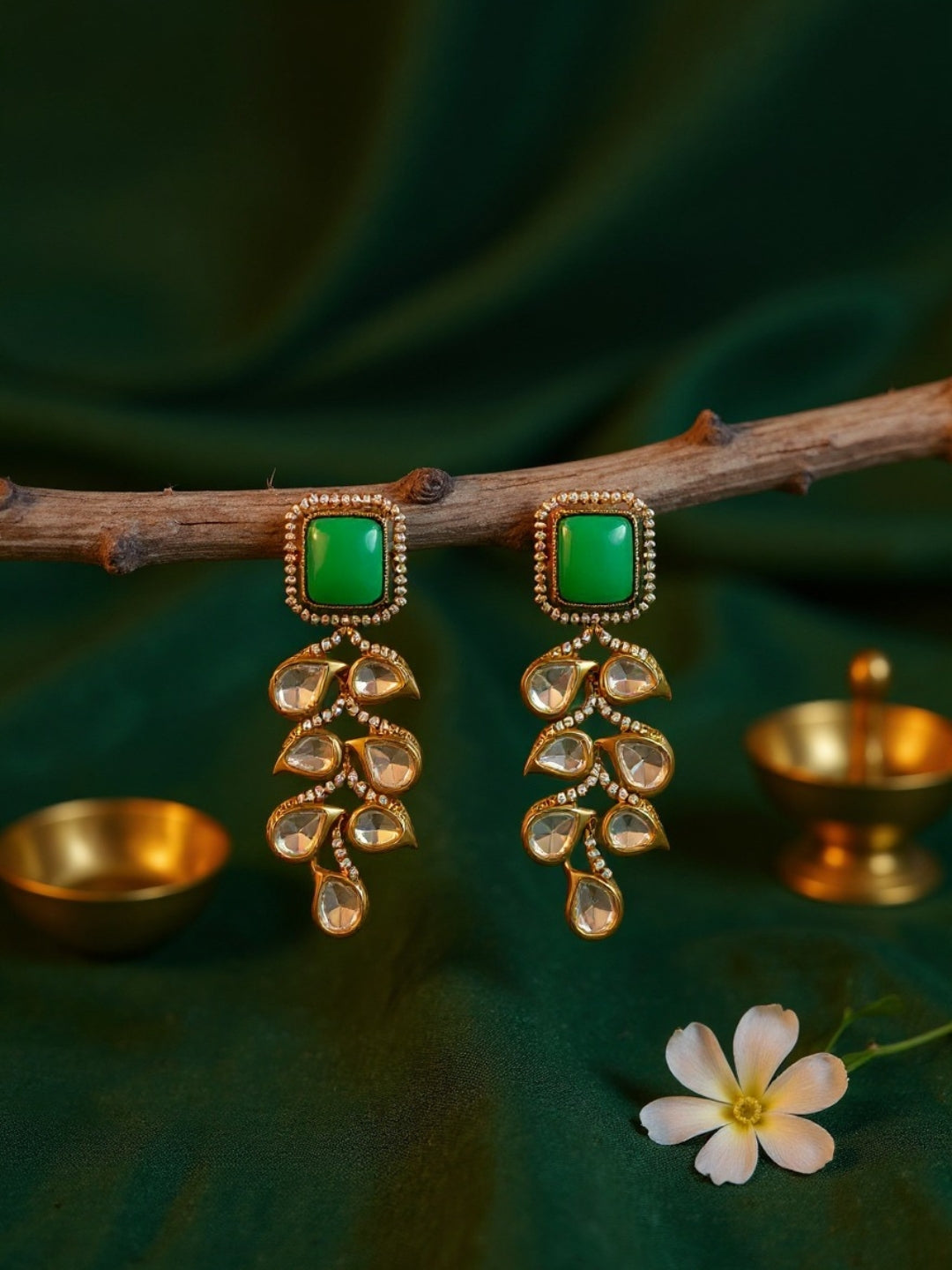 Itrani Emerald Grace Clear Polki Drop Earrings