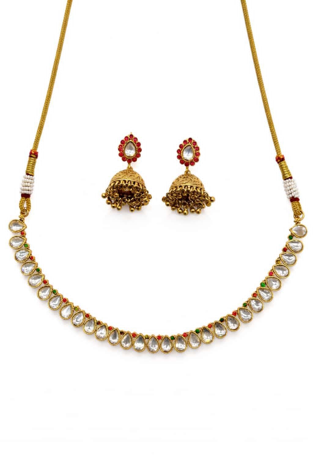 Itrani Traditional Pear Drop Delicate Necklace Set with Jhumka Earrings – Anti-Tarnish Finish