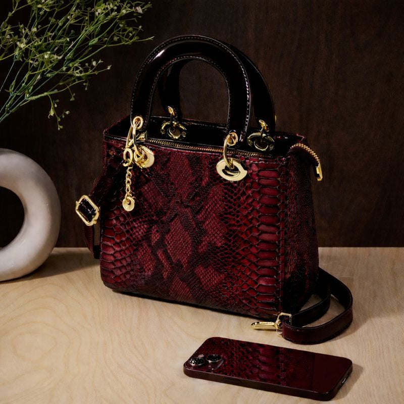 Itrani Burgundy Luxe Alligator Print Shoulder Bag