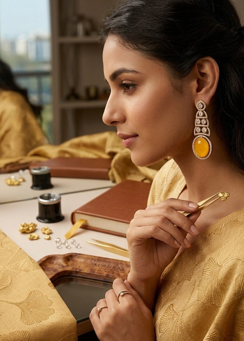 Itrani Amber Stone Drop Dangles Earrings