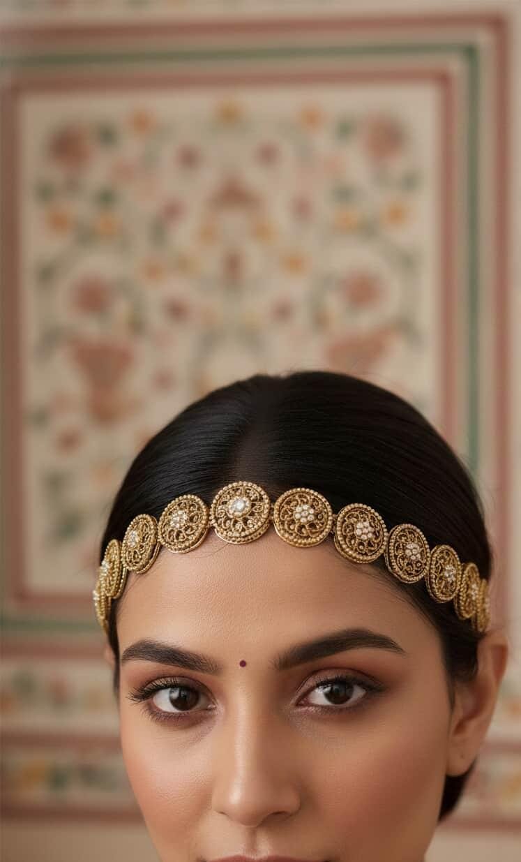 Itrani Antique  Floral Seeshpati With pearl Detailing And Reverse AD stones  Anti-Tarnish Traditional Bridal Hair Jewellery