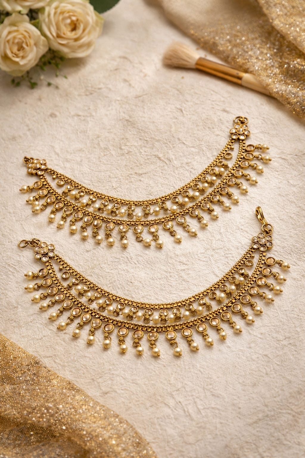 Itrani Pearl Drop Bridal Earring Side Chain in Anti-Tarnish Brass