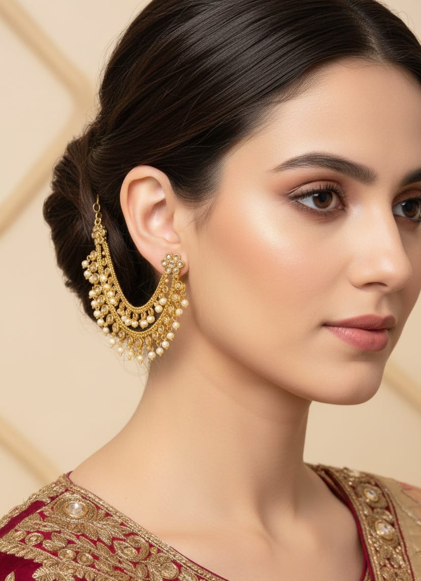 Itrani Pearl Drop Bridal Earring Side Chain in Anti-Tarnish Brass