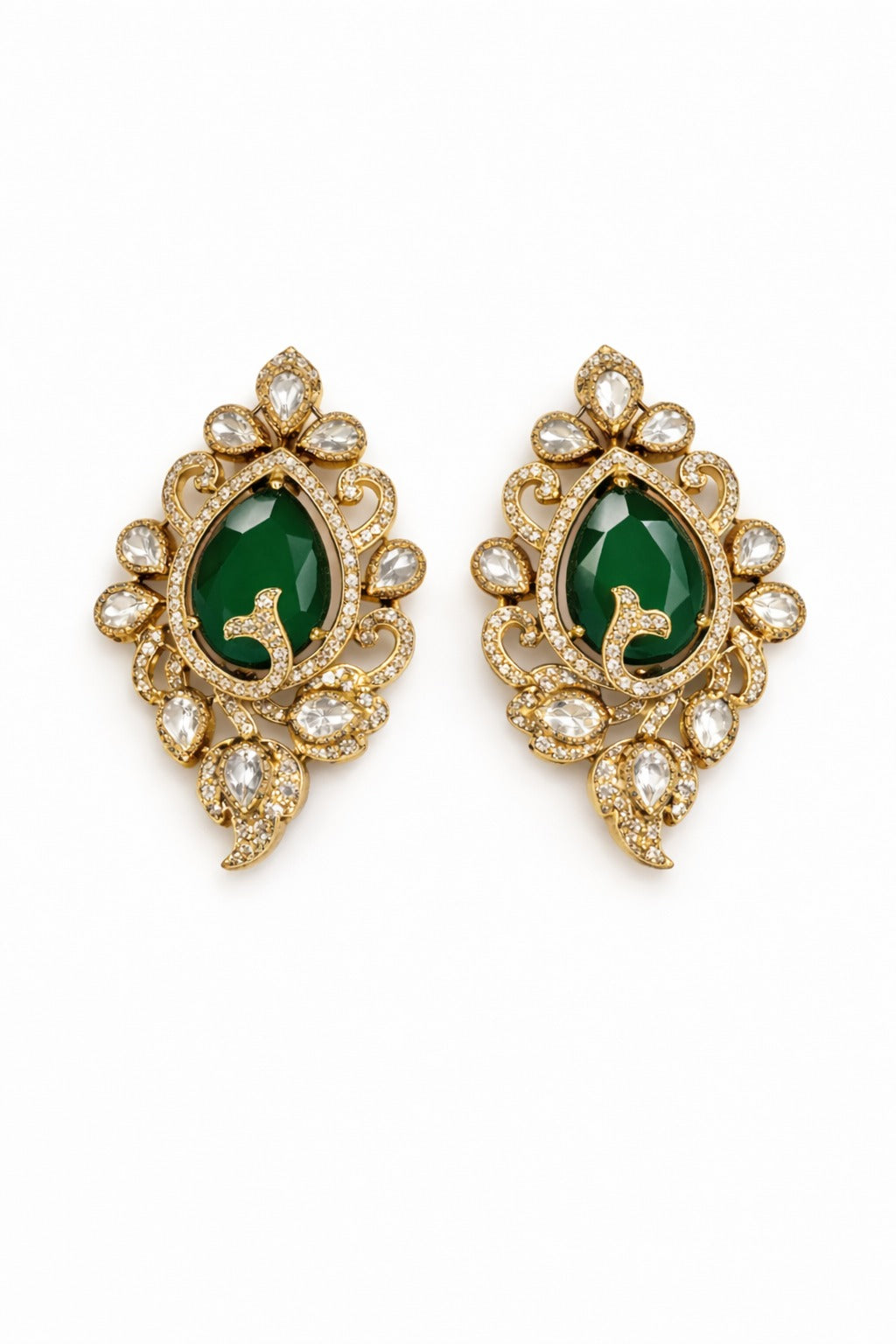 Itrani Royal Emerald, Ruby Centre Uncut Diamond Statement Earrings
