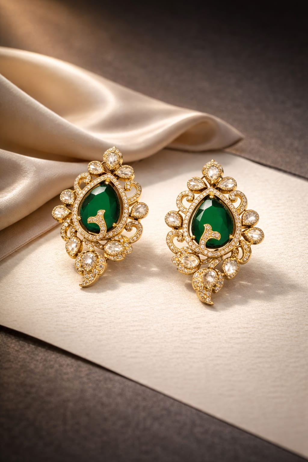 Itrani Royal Emerald, Ruby Centre Uncut Diamond Statement Earrings