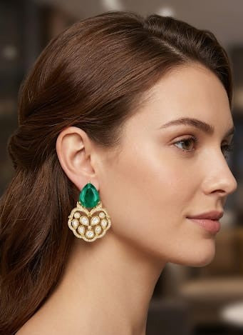 Itrani Moonlit Grace White Uncut diamond Style Antique Brass Earrings