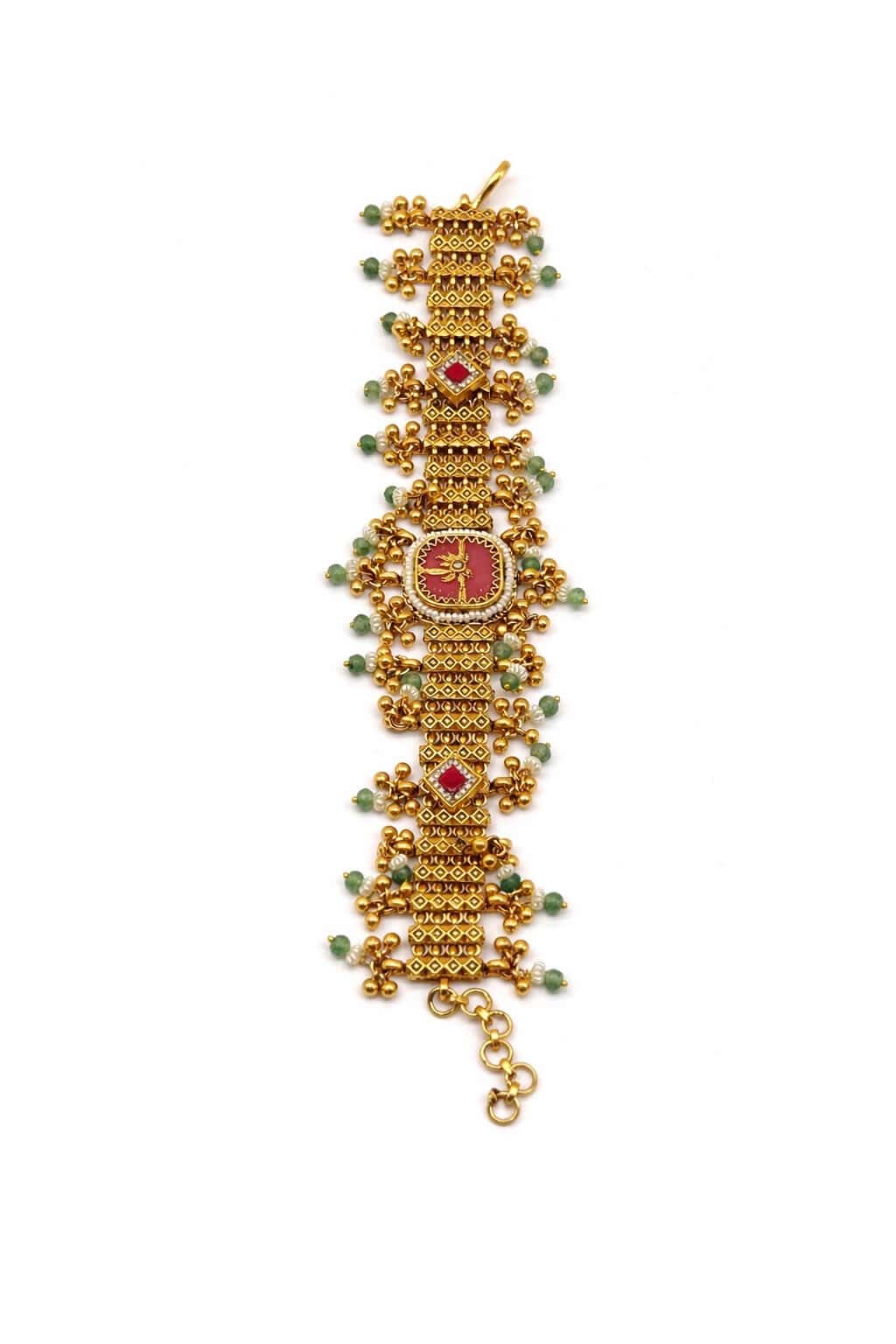 Itrani Rajwadi  Heritage Ethnic Gold Plated Bracelet With Glass Center Stone.