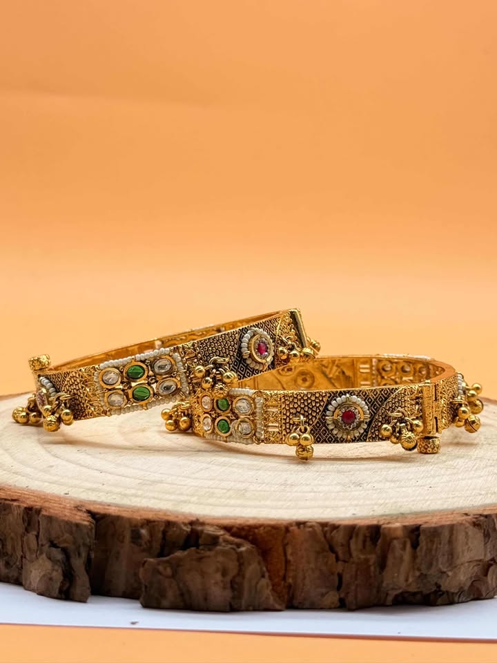 Itrani Heritage Rajwadi Gold Plated Bangles Set | Traditional Bridal Brass Bangles | Anti-Tarnish Ethnic Jewellery