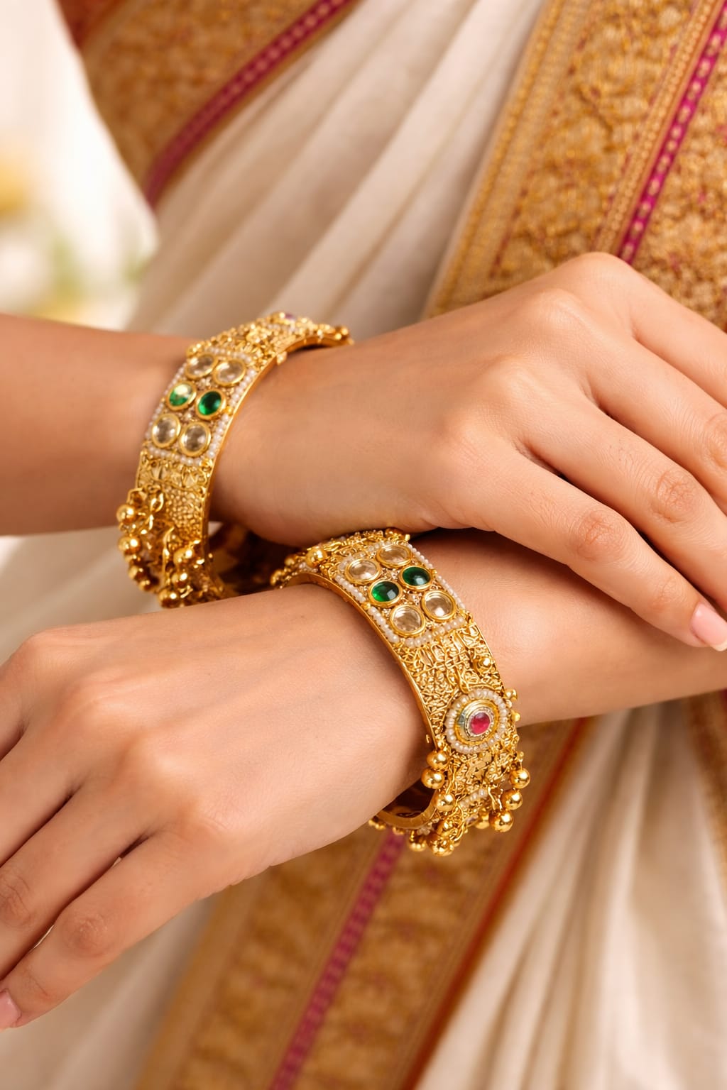 Itrani Heritage Rajwadi Gold Plated Bangles Set | Traditional Bridal Brass Bangles | Anti-Tarnish Ethnic Jewellery