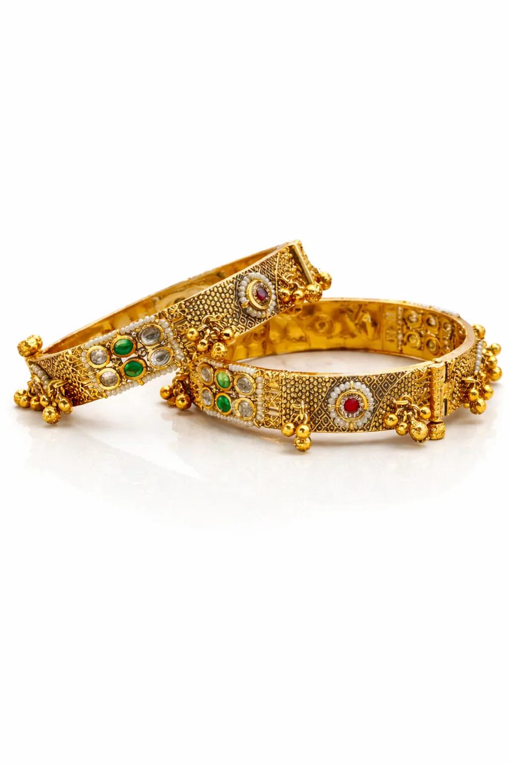 Itrani Heritage Rajwadi Gold Plated Bangles Set | Traditional Bridal Brass Bangles | Anti-Tarnish Ethnic Jewellery