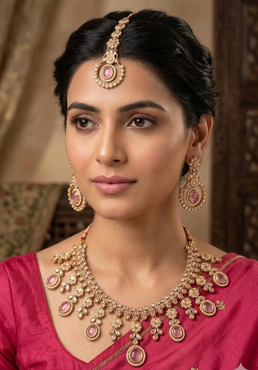 Royal Heritage Pink Kundan Necklace Set Clearance